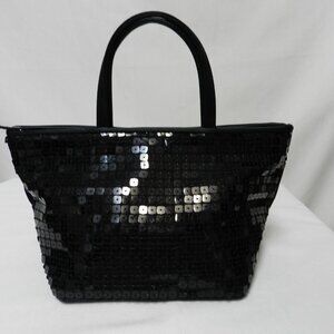 Ann Taylor Vintage black Sequin handbag purse zip top Special Occasion Small